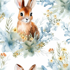 Seamless watercolor concept animals pattern, ai generative background