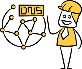 Doodle Engineer and DNS Network Illustration
