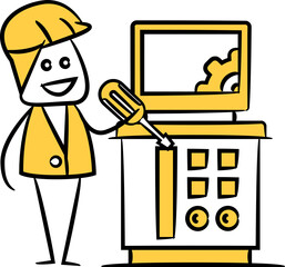 Doodle Engineer Fixing Machine Illustration
