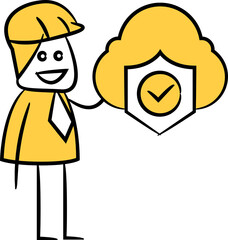 Doodle Engineer and Cloud Security Illustration

