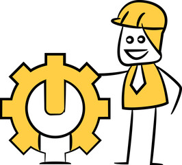 Doodle Engineer with Gear and Wrench Illustration

