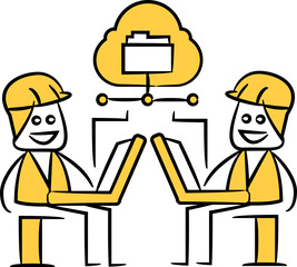 Doodle Engineer Collaboration on Cloud Illustration
