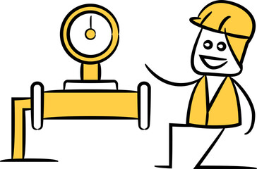 Doodle Engineer and Gas Valve Illustration
