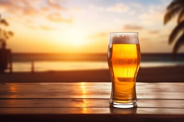 Sunset Beach Beer on Wooden Table