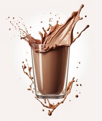 Fototapeta premium Glass with splashing cocoa, Chocolate Pouring, and splash. 3d illustration.