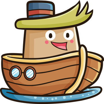 recommend clip art: Cute and funny boat cartoon character smiling happily