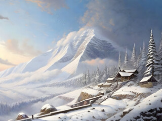 snow covered mountains