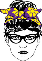 Women with Messy Bun Bandana Clipart mom life Woman's face Middle finger