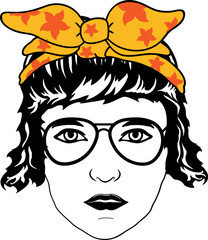 Women with Messy Bun Bandana Clipart mom life Woman's face Middle finger