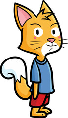 Funny orange cat with blue shirt and red pants cartoon illustration
