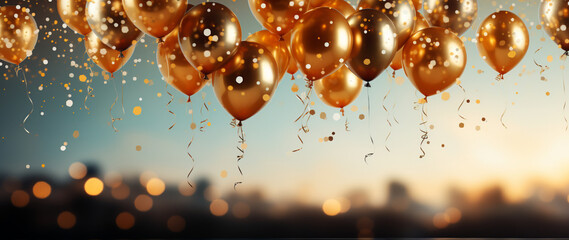 Optimistischer Hintergrund mit Konfetti und Luftballons - obrazy, fototapety, plakaty
