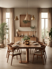 Architectural Innovation: 3D Render of Dining Room with Wood Furniture