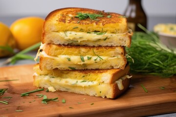 lemongrass infused grilled cheese sandwich on a stone board