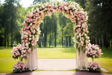 a beautifully decorated outdoor wedding arch