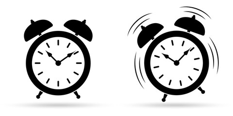 Alarm clock icon or sign. Time, watch, wake up symbol. Vector illustration. - obrazy, fototapety, plakaty