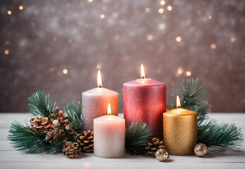 Obraz na płótnie Canvas Shiny Ornaments, Red and Silver Christmas, Cozy Christmas Decorations