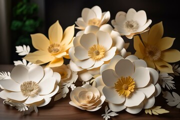 3D paper flowers decor. Generative AI