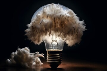 mushroom covered in fur inside a light bulb. Generative AI