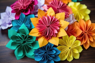 multicolored paper flowers on a table