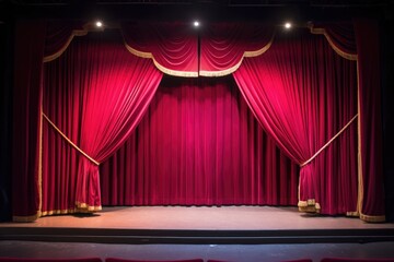 stage curtains with footlights - obrazy, fototapety, plakaty