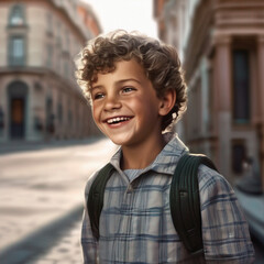 Illustration of ai boy smiling on the street