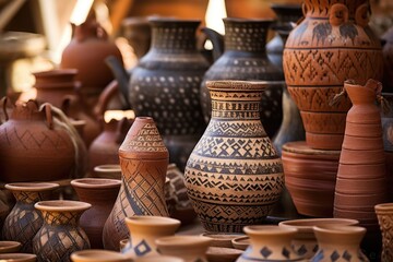 Fototapeta na wymiar variety of traditional pottery from diverse cultures