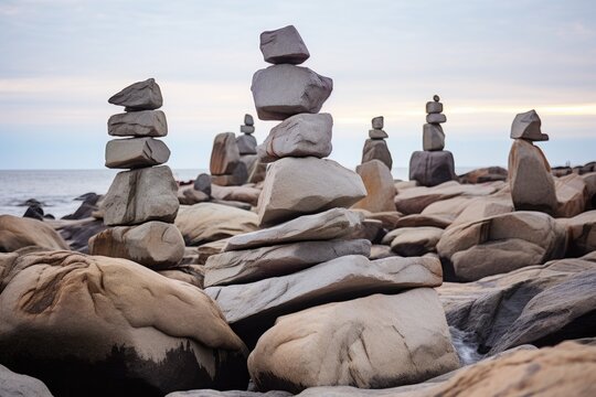 inukshuks standing tall on a rocky coastline