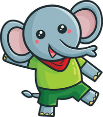 Cute and funny elephant cartoon character in happy expression