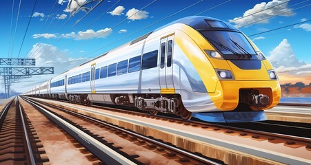 illustration of a fast train in a semi-realistic style. Generative Ai - obrazy, fototapety, plakaty