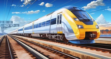 Fotobehang Zalmroze illustration of a fast train in a semi-realistic style. Generative Ai