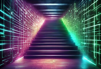 Colorful light stairway in tunnel
