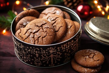 Fototapeta premium a tin of freshly baked gingerbread cookies