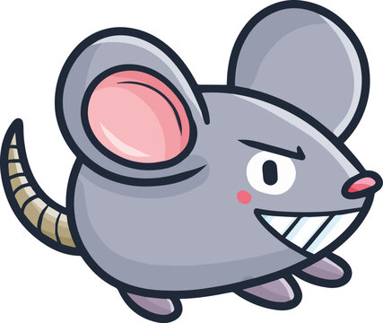 Funny grey mouse with naughty expression cartoon illustration