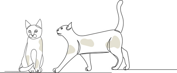 cats continuous line drawing isolated vector