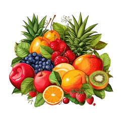 Naklejka na ściany i meble Transparent clipart with many fresh fruits background