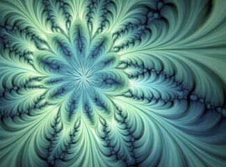 Aqua and Green psychedelic fractal.  AI Generated