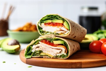 turkey and avocado wrap with a bite taken out