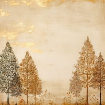 Vintage golden winter trees background, ai design