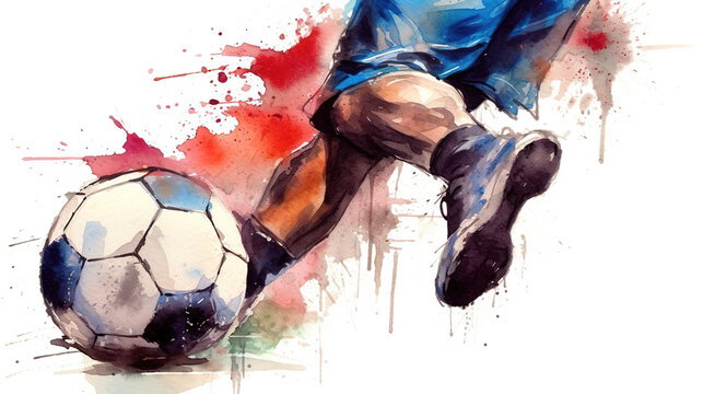 Soccer ball player running to a ball, artistic illustration generated by Ai