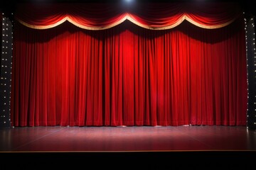 stage curtains with footlights - obrazy, fototapety, plakaty