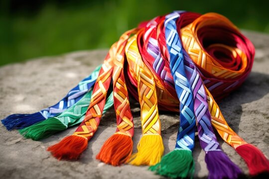 a handfasting cord in celtic tradition, with bright colors