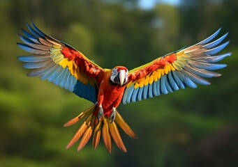 Flying macaw, beautiful bird.