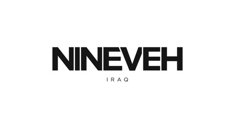 Nineveh in the Iraq emblem. The design features a geometric style, vector illustration with bold typography in a modern font. The graphic slogan lettering.