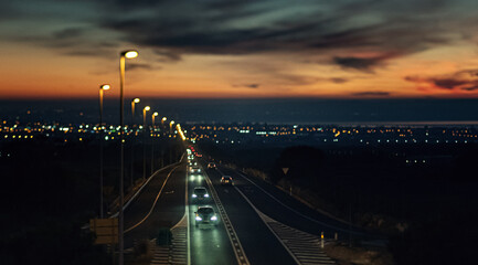 road sunset southspain with cars treveling home