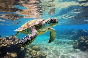 Obraz na płótnie Canvas Green turtle at the seawater.