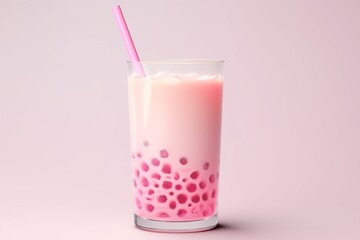 Pastel pink bubble tea on minimalistic background