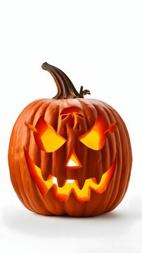Glowing jack-o-lantern pumpkin, Halloween image on a white isolated background.
