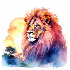 Watercolor Lion on a white background. For T-shirt Design.