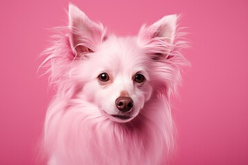 Pink colored dog on Pink Background.