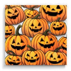 A lot of halloween pumpkins as abstract background, wallpaper, banner, texture design with pattern - vector. White colors.